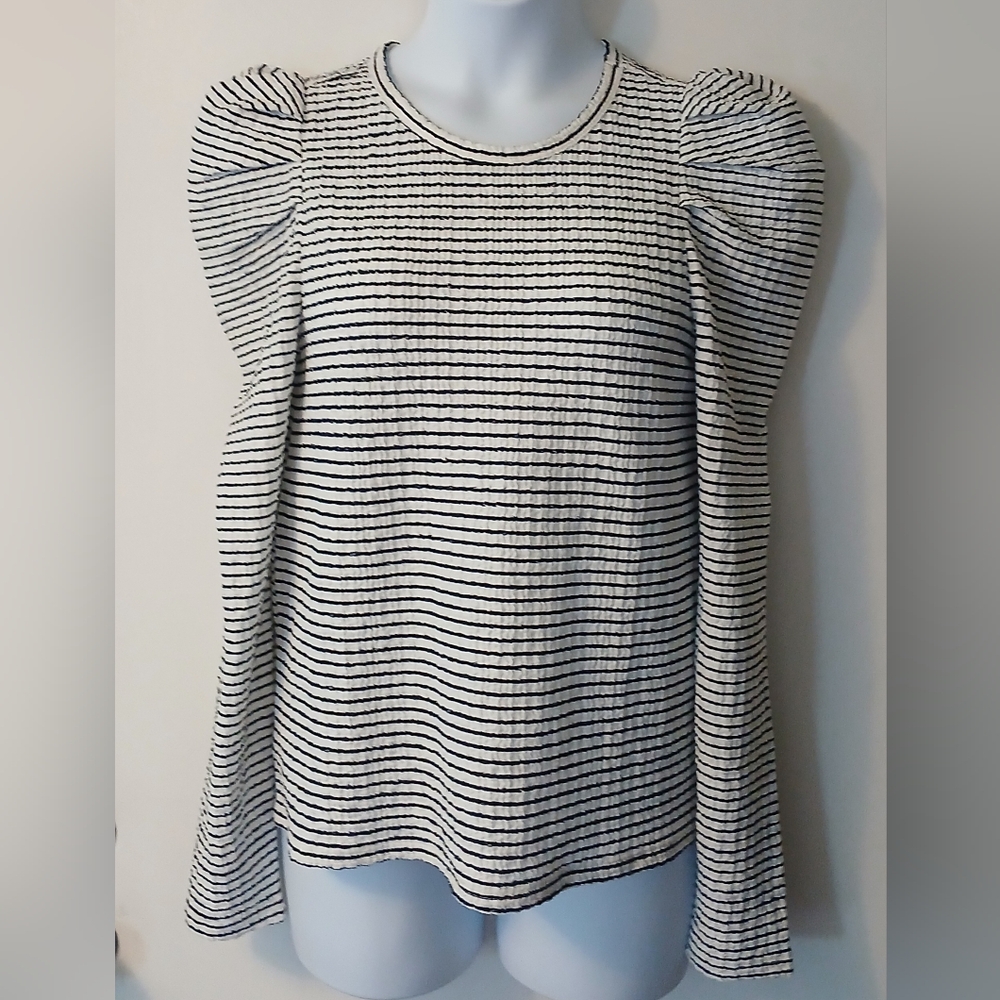 Loft Striped Leg Of Mutton Sleeve Top